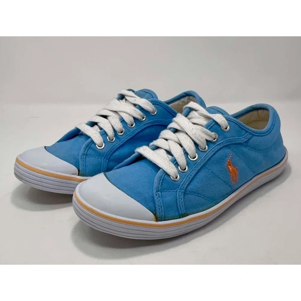 Polo Ralph Lauren Marin Canvas Sneakers Womens Size 7B Blue Low Top Lace Up Pony